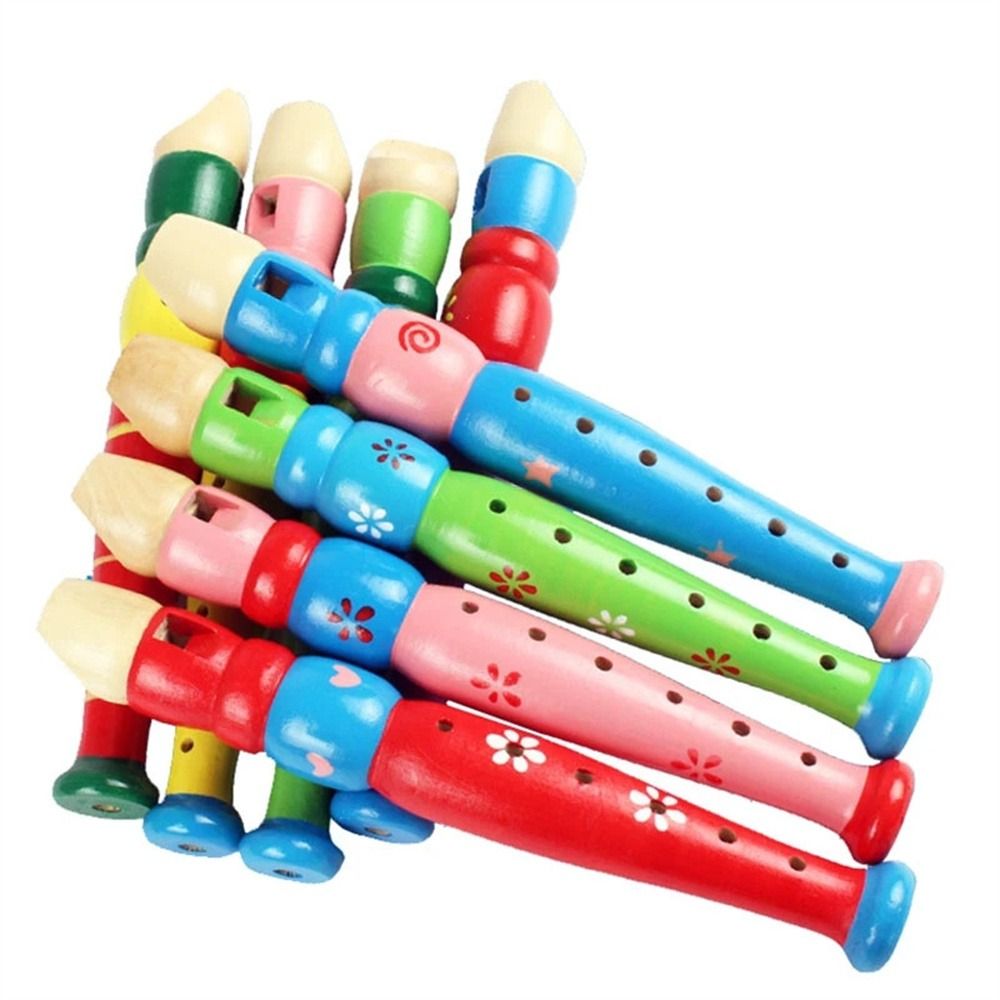Musical Instruments Cartoon - เครื่องดนตรีสำหรับเด็ก ขลุ่ยไม้สีสันสดใส ขลุ่ยการ์ตูน 6 รู ขลุ่ยสั้น