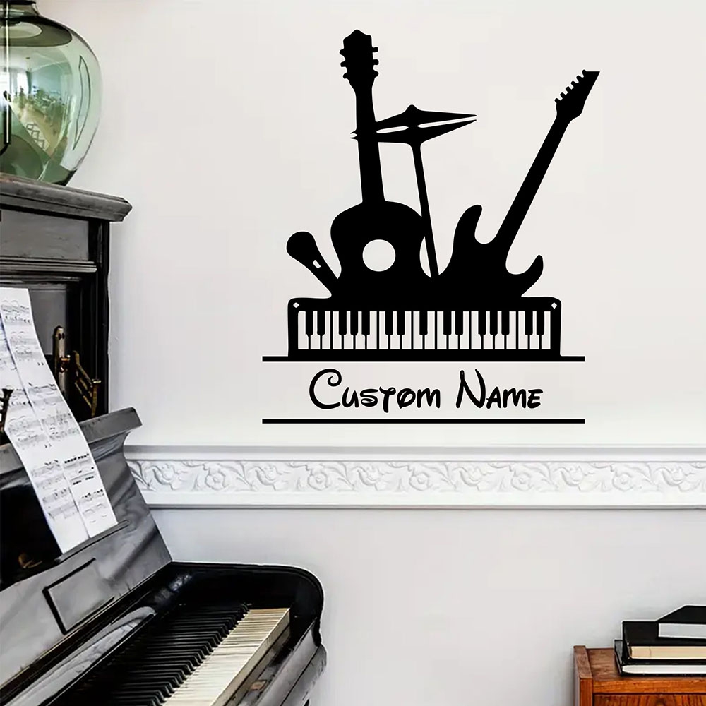 Musical Instrument With Names - สติ๊กเกอร์ติดผนังลายการ์ตูนเครื่องดนตรี 1 ชิ้น พร้อมสกรีนชื่อตามสั่ง สำหรับตกแต่งห้องเรียน/ห้องทำงาน