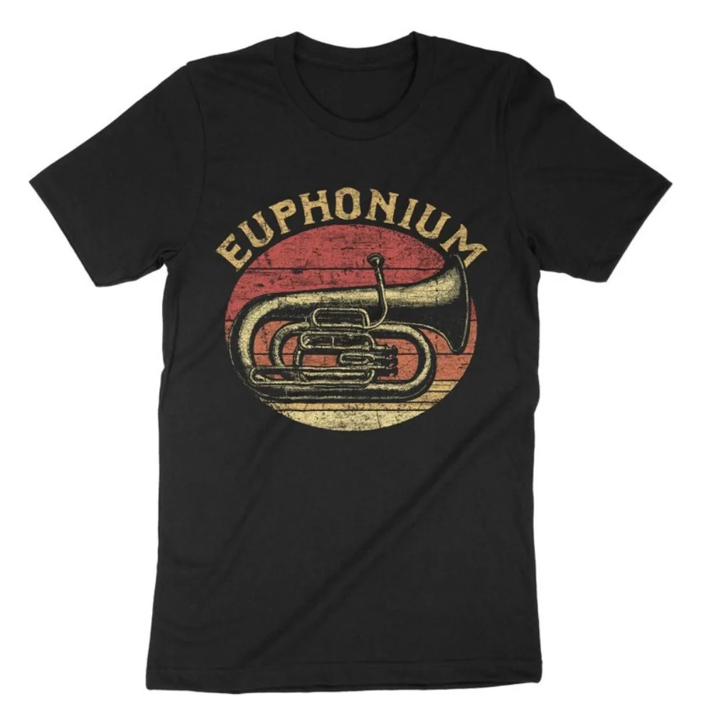 Musical Instruments Cartoon - เสื้อยืดยูโฟเนียมวินเทจสำหรับผู้ชาย, เสื้อยูโฟเนียมวินเทจเสื้อยืดแขนเล่นเพลงเสื้อลายพิมพ์เครื่องดนตรีทองเหลือง