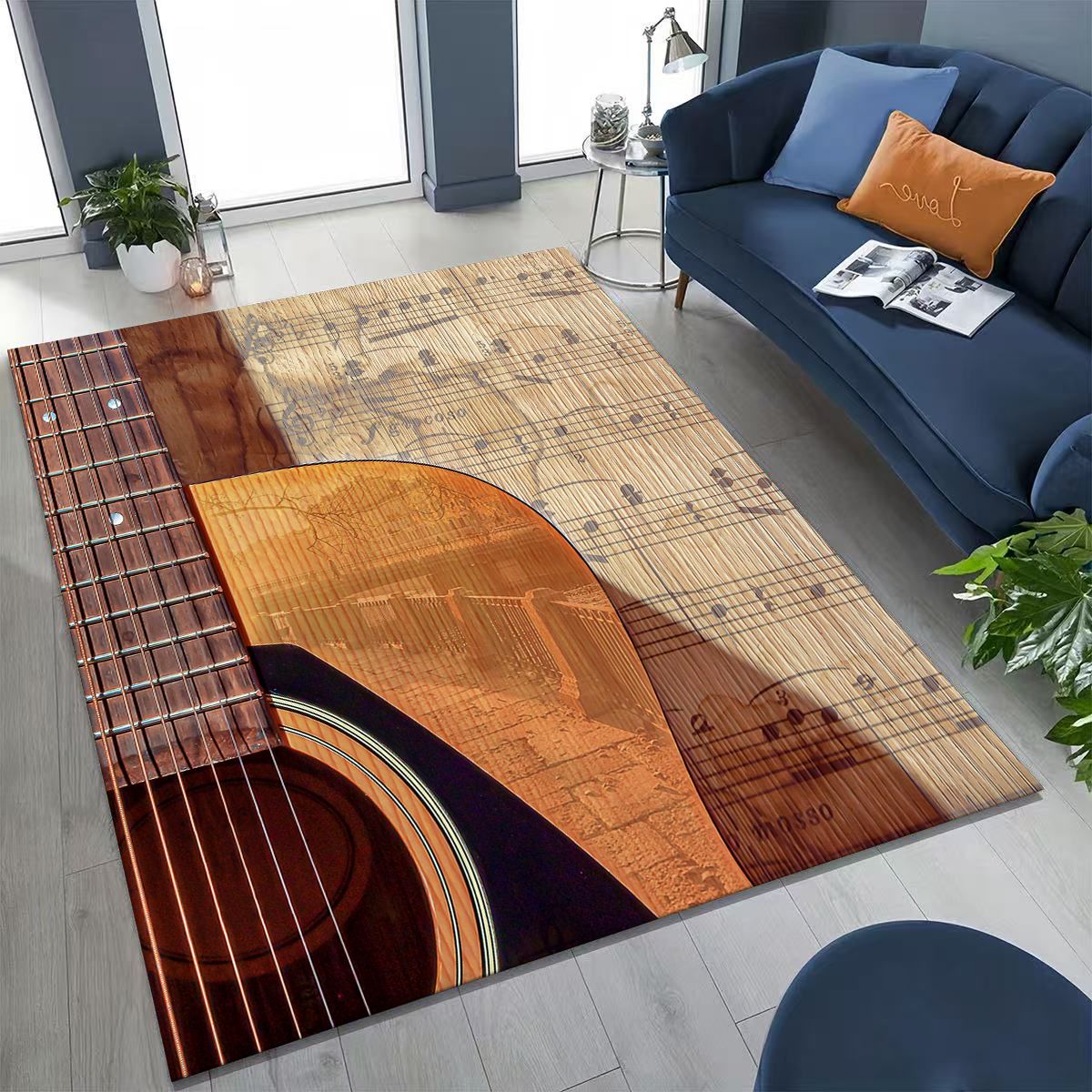 Musical Instruments Cartoon - เต้นรำเพลงโน้ตดนตรีเครื่องดนตรีพรมการ์ตูนสำหรับห้องนอนห้องนั่งเล่นโซฟาบ้านพรมเช็ดเท้าตกแต่ง,ขนาดใหญ่เด็กพรมกันลื่น