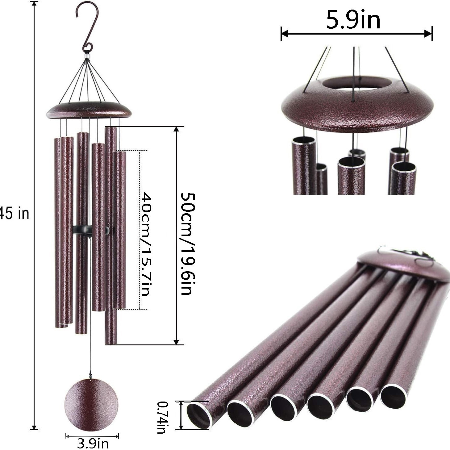 45 นิ้วกลางแจ้ง Wind Chime สีแ - Wind Chime Tubular บทวิจารณ์และราคา